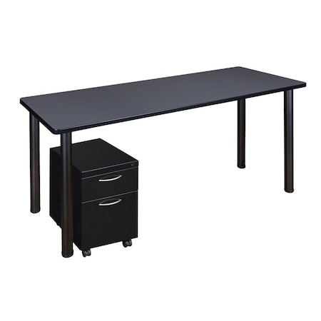 Kee Desking Kee Single Pedestal Desks, 24 D X 29 H, 66 W X Wood, Metal MTSPM6624GYBPBK